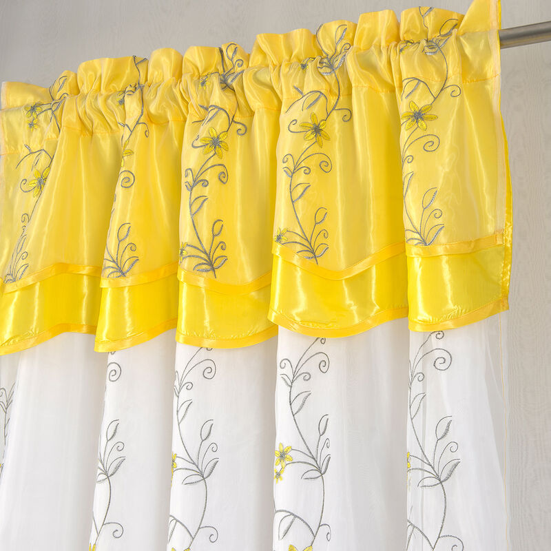Priscilla Embroidered Panel With Double Valance 54'' x 90'' Yellow