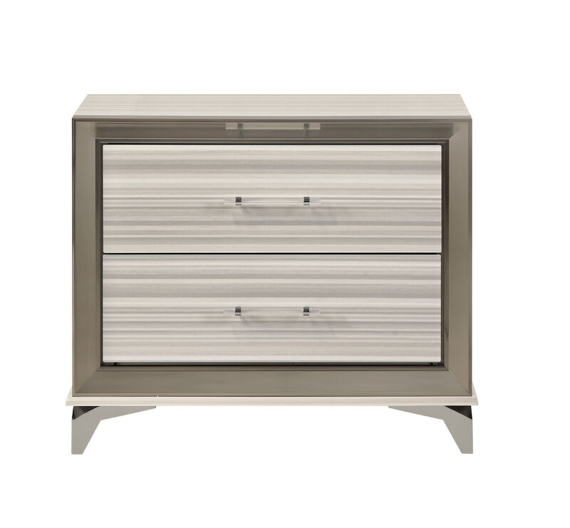 HomeRoots 25" Silver And White Wood Lighted Two Drawer Nightstand image number 5