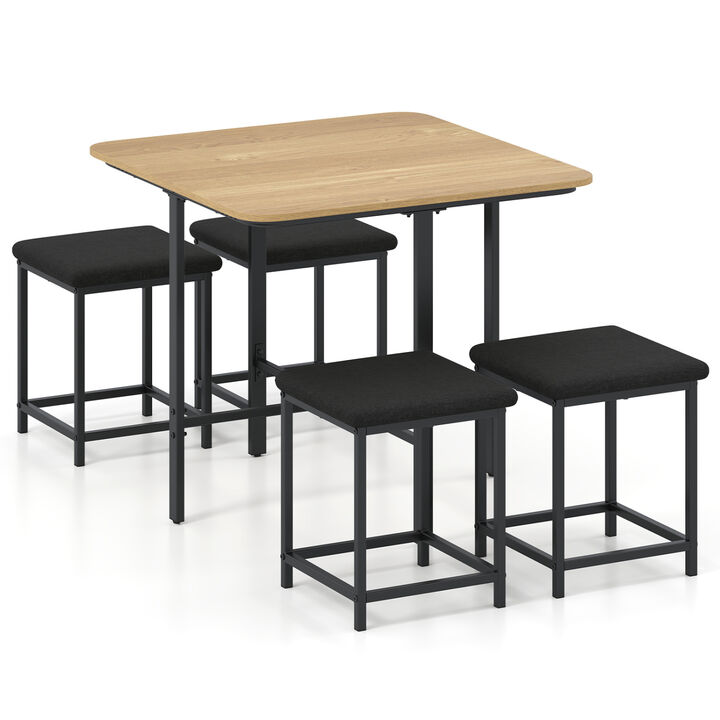 5 Piece Dining Table Set with 4 Cushioned Stools and Durable Metal Frame for Small Spaces