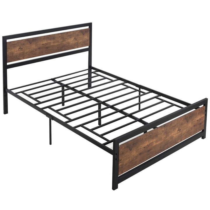 Full Bed Frame with Headboard & Footboard, Strong Slat Support Twin Size Metal Bed, Underbed Storage Space