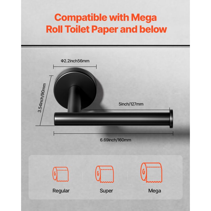 Wall Mount Toilet Paper Holder for Mega Rolls, Rust-Resistant Stainless Steel, Matte Black image number 2