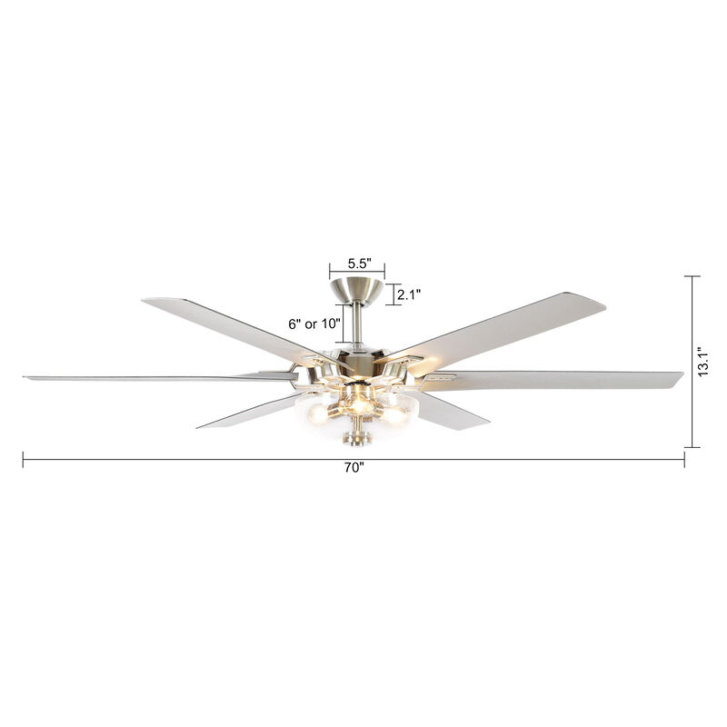 70 in. Modern Brushed Nickel DC Motor Ceiling Fan with Light and Remote