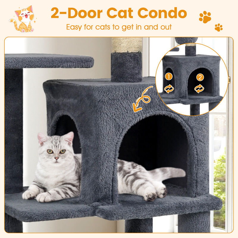 Cat Tower Multi-Level with 2 Door Condo and Soft Padded Top Perch image number 3