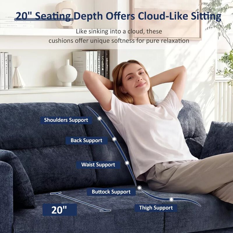 Vipbear 69" Chenille Loveseat Sofa with Foldable Side Tray Table, Thick Deep Cushion 2-Seater Couch image number 4