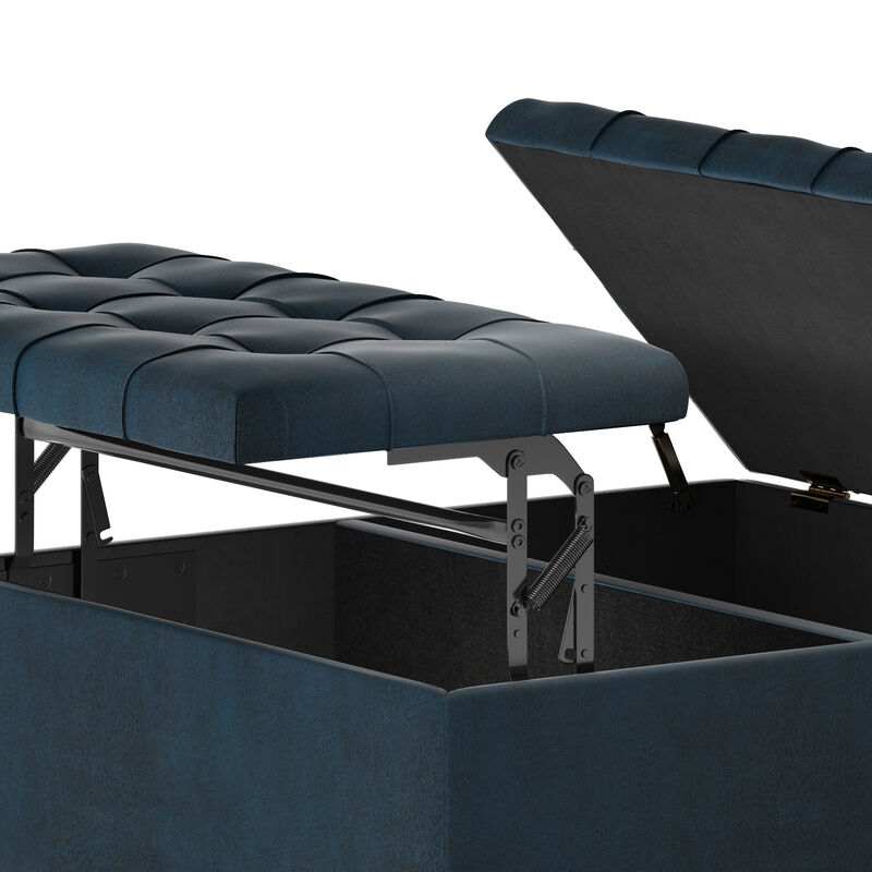 Harrison Coffee Table Storage Ottoman in Distressed Dark Blue Faux Leather