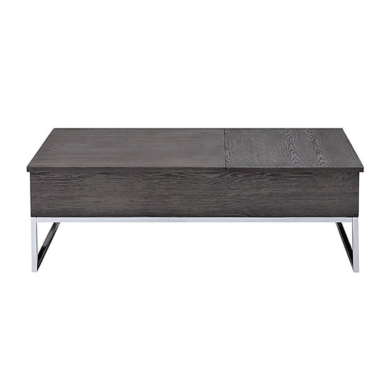 Plethoria Home Grey Oak and Chrome Coffee Table with Lift Top