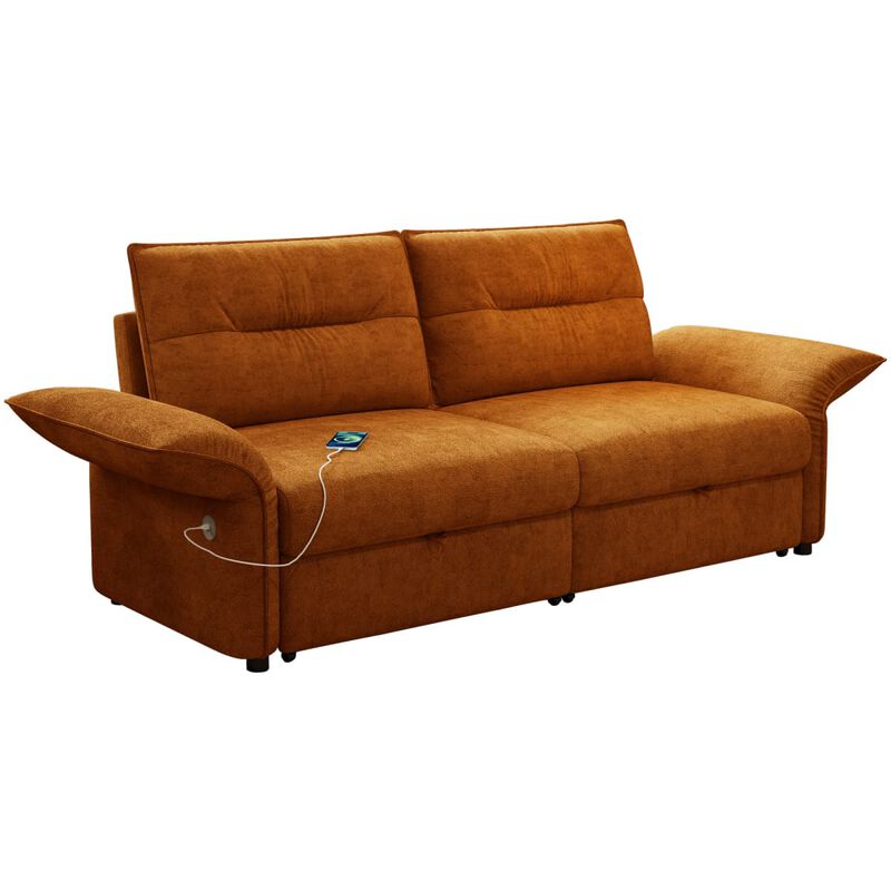 Convertible sleeper sofa bed, Plush fabric pull out futon with USB charging ports, 85 inch sofa bed for small spaces image number 0