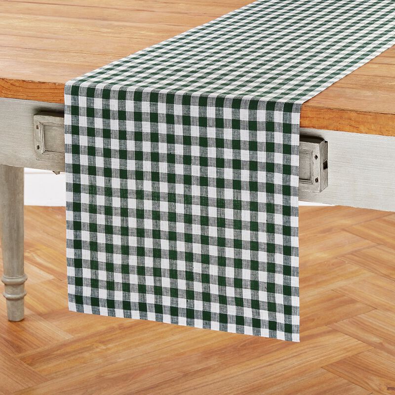 Solino Home 100% Pure Linen Table Runner - Gingham Check