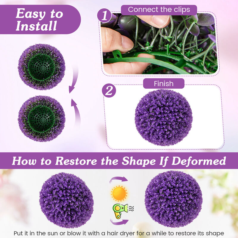 17.5" Faux Purple Eucalyptus Decorative Balls with 7-Layer Leaves for Backyard, Porch, Garden, and Wedding
