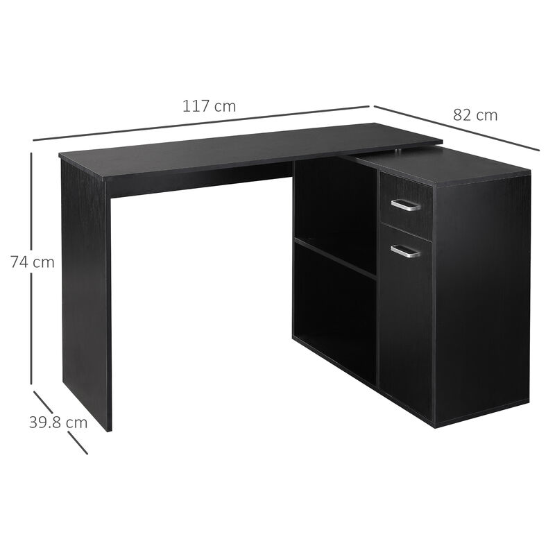 Streamdale 180 Rotating Corner Desk with Storage Shelves and Drawer, Black