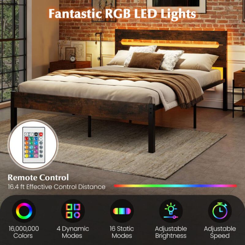 Hivvago Heavy-Duty Metal Slats Support Bed Platform with Charging Station