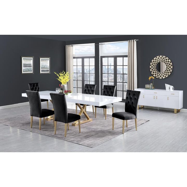 Best Master Furniture Tyrion Rectangle Extendable Modern White Dining Table in Brushed Gold