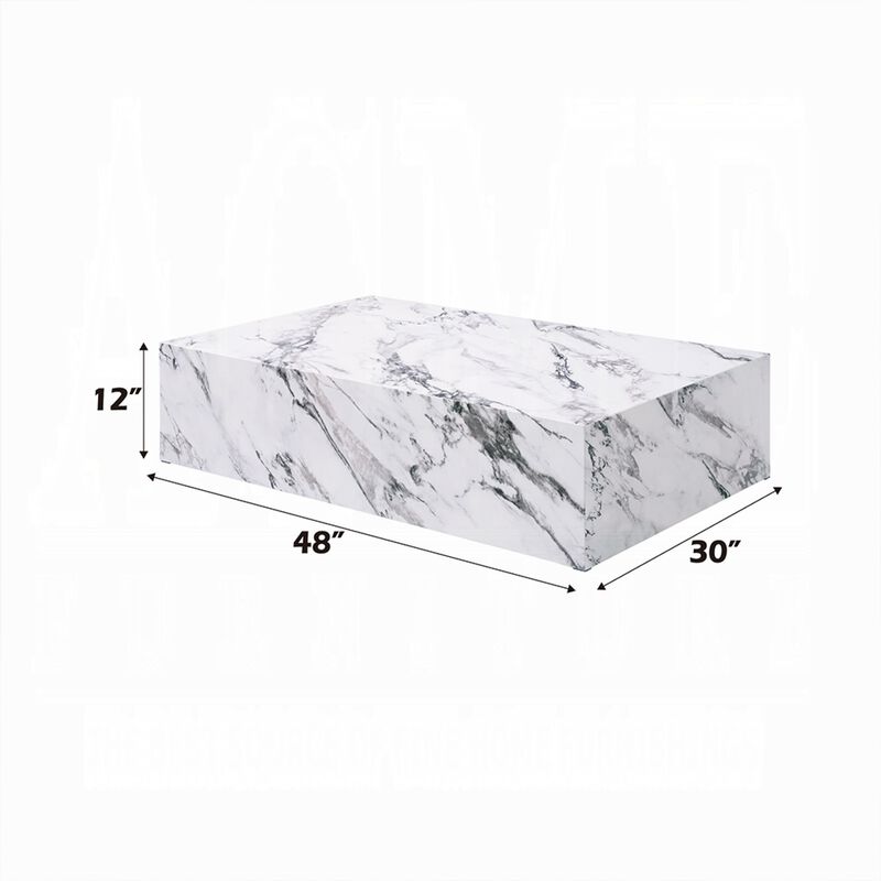 Ritzy Coffee Table, Modern Plinth, White Gray Faux Stone, 48 Inch image number 4