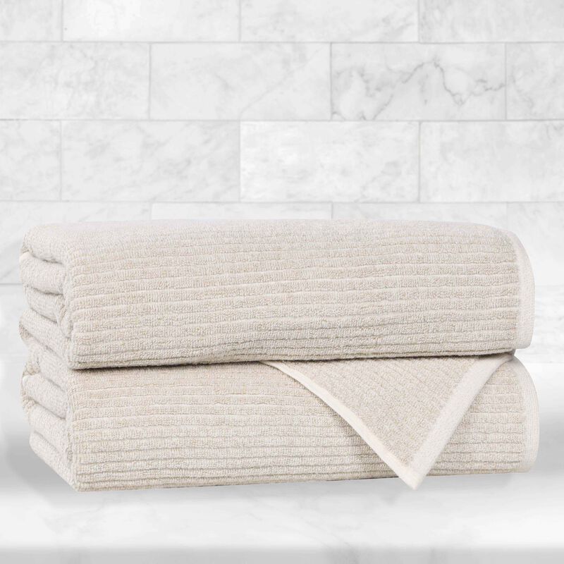 2-Piece Ribbed Bath Towel Set, Medium Weight Cotton Blend for Bathroom image number 1