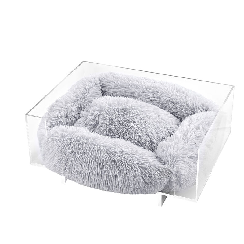 Carole Small/Medium Modern Lucite Calming Fluffy Pet Bed with Washable Cushion