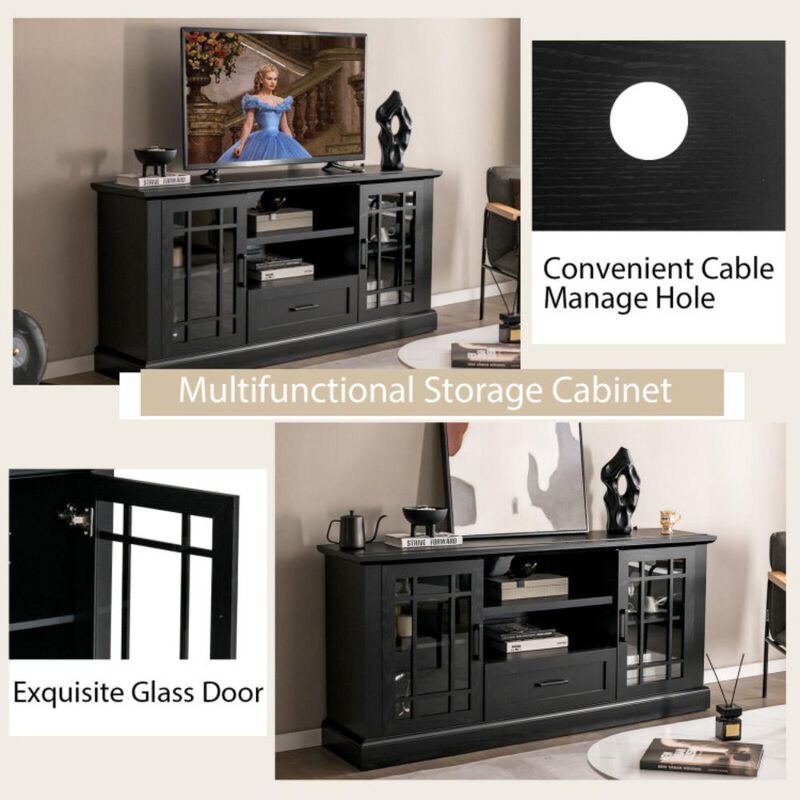 Hivvago TV Stand for TVs up to 70  with Glass Doors Cubbies and Drawer