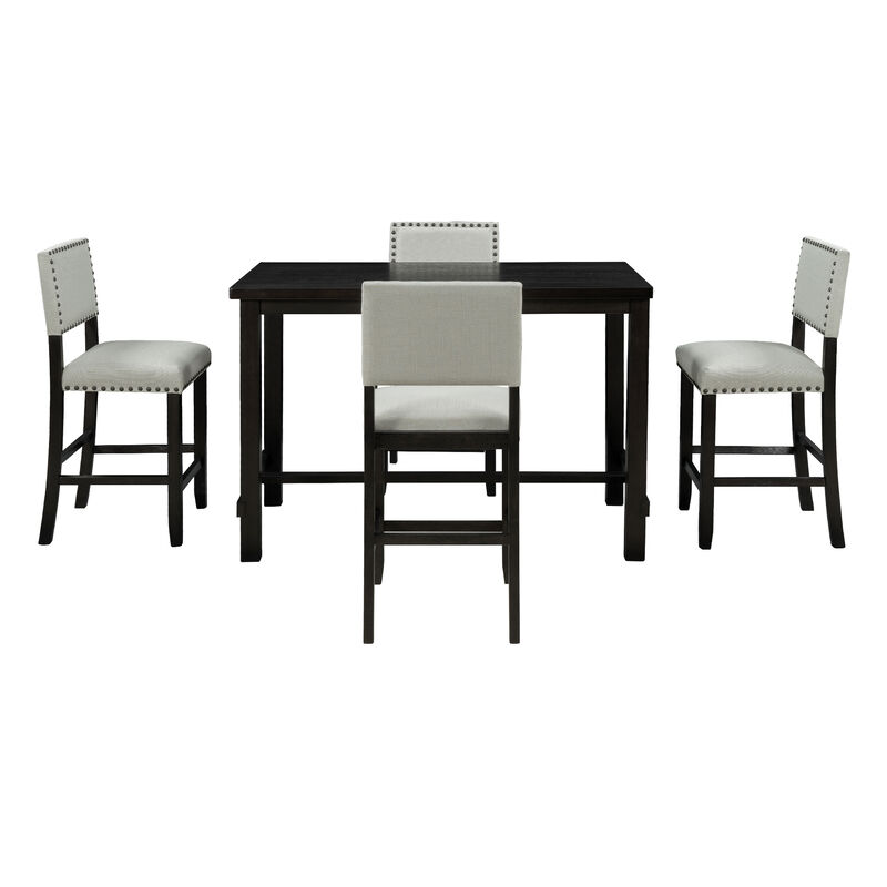 Whisen 5-Piece Counter Height Dining Set with Classic Elegant Table and 4 Chairs - Espresso