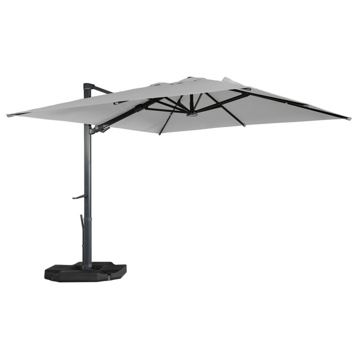 MONDAWE 10ft Square Solar LED Offset Cantilever Patio Umbrella with Included 4-piece Base Weights