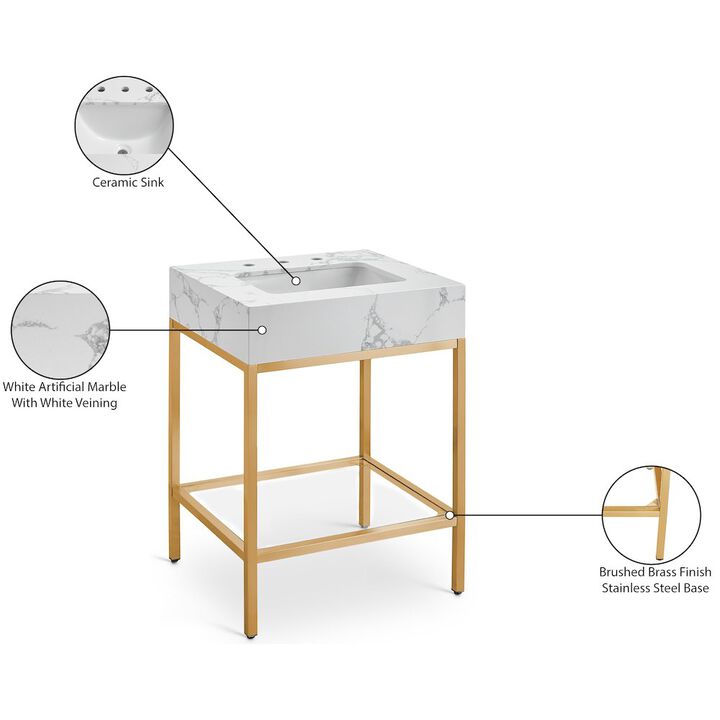 Meridian Furniture Marmo White Engineered Marble Bathroom Vanity