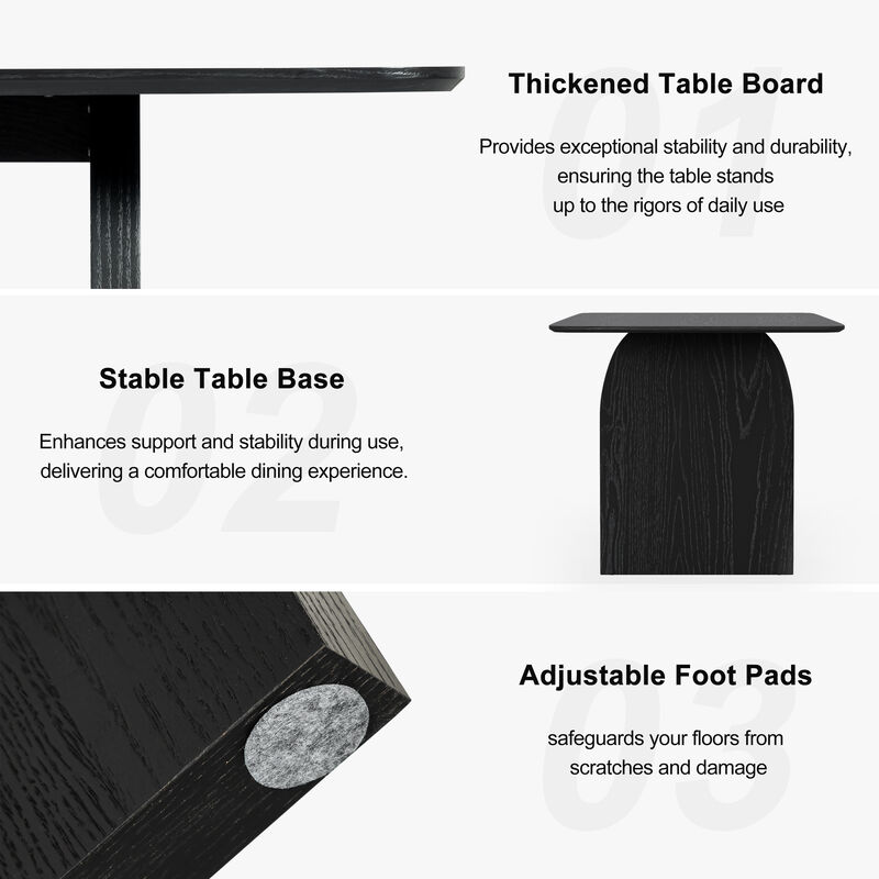 79" Farmhouse Rectangle Black Dining Table for 4-6 People with Round Arched Table Legs for Dining Room and Living Room