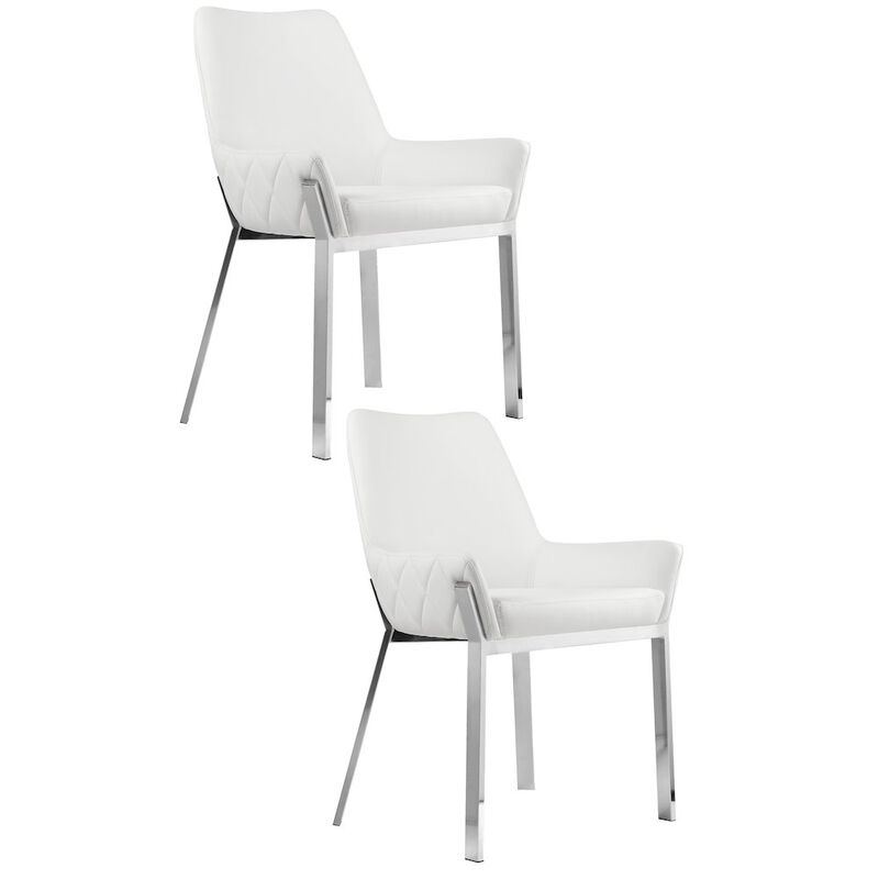 Pangea Home Hudson Diamond Tufted Chair Silver/White Faux Leather - Set Of 2