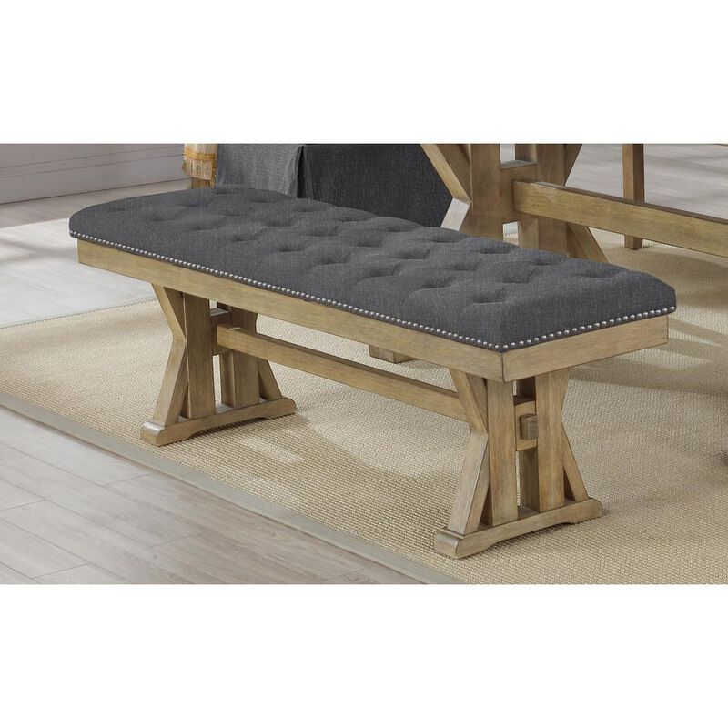 Best Quality Furniture Cushioned dining bench in gray linen fabric