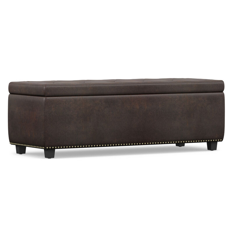 Hamilton 48 inch Wide Transitional Rectangle Storage Ottoman in Distressed Brown Vegan Faux Leather, Assembled image number 6