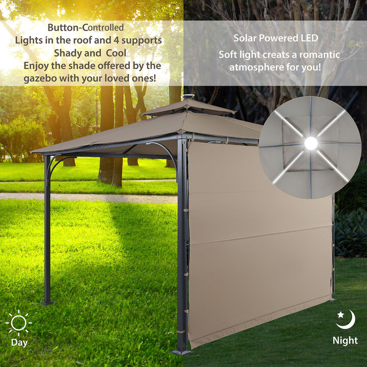 9.8ft Gazebo with Extended Side Shed/Awning and LED Light - Ideal for Backyard, Poolside, and Deck