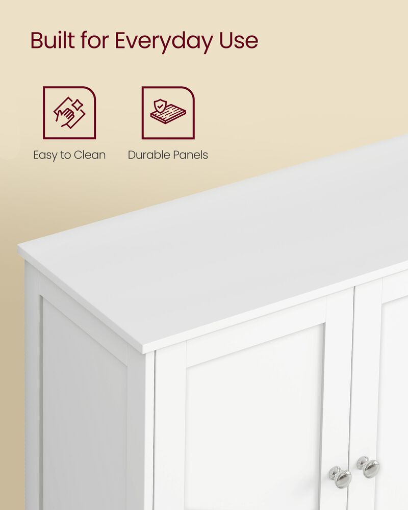 White Freestanding Floor Cabinet with Adjustable Shelves and Doors image number 4