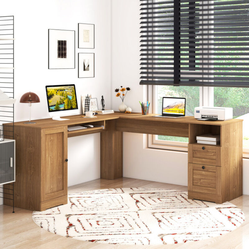 66 Inch L-Shaped Computer Desk-Oak image number 7