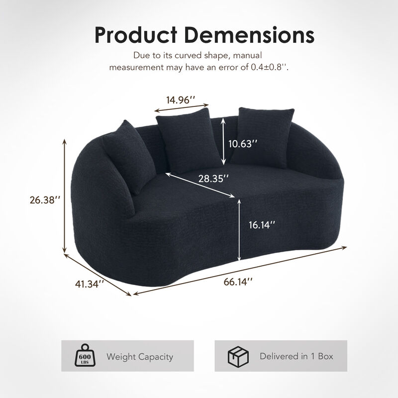 Whisen 65" Chenille Loveseat, 2-Seat Modular Sofa with 3 Pillows for Living Room, Apartment, Office image number 9