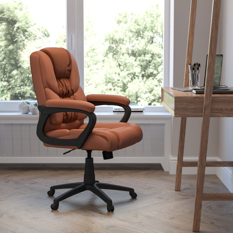 Flash Fundamentals Big & Tall 400 lb. Rated Black LeatherSoft Swivel Office Chair with Padded Arms image number 1