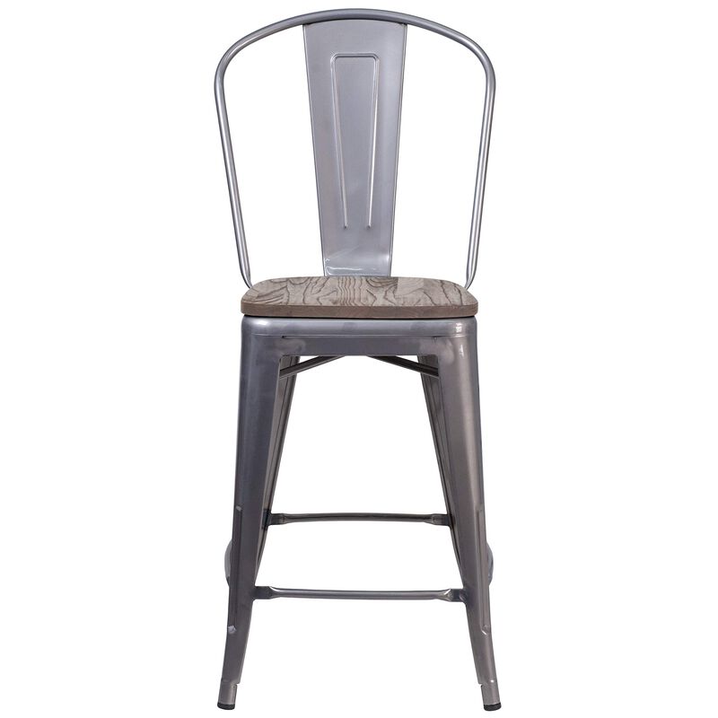 Flash Furniture 24" High Clear Coated Counter Height Stool with Back and Wood Seat
