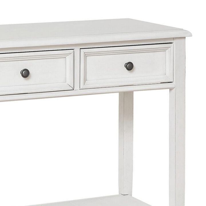 50 Inch Sofa Console Table, 3 Drawers and Open Shelf, Classic White FInish-Benzara