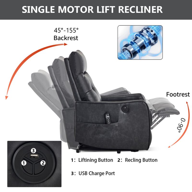 Faux Leather Power Lift Recliner Chair 155&deg; Recliner with Massage Heat & USB image number 6