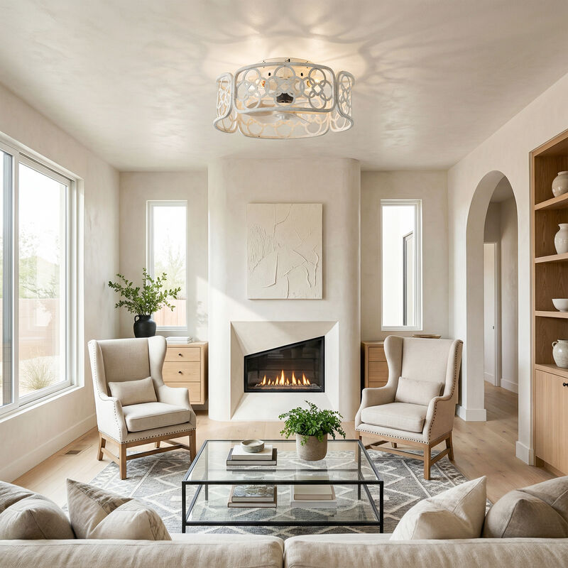 18" Farmhouse Distressed White Metal Caged Reversible Ceiling Fan with Light and Remote image number 4