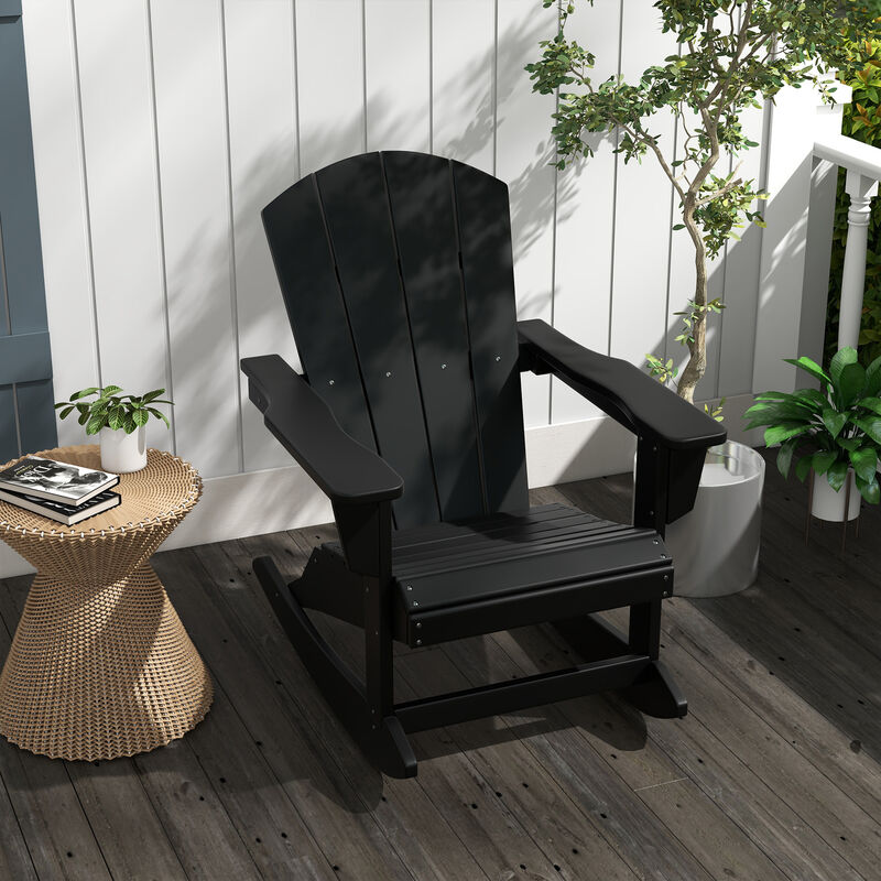 Outsunny Outdoor Rocking Chair, HDPE Adirondack Style Rocker Chair for Porch, Garden, Patio, Black