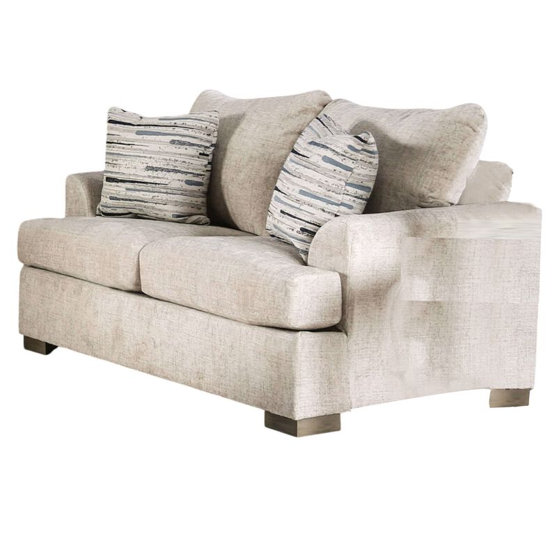 Lewis Loveseat with 2 Accent PIllows, 67 Inch, Cream Fabric - Benzara image number 1
