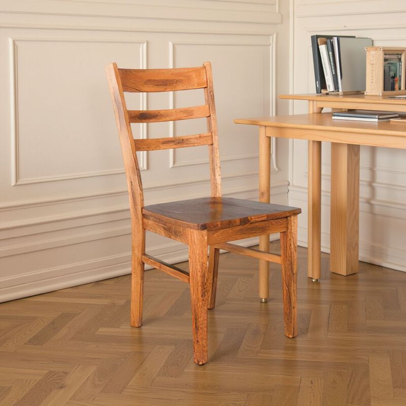 Marv Dining Chair Set of 2, Ladderback Design, Light Brown Mindi Wood - Benzara
