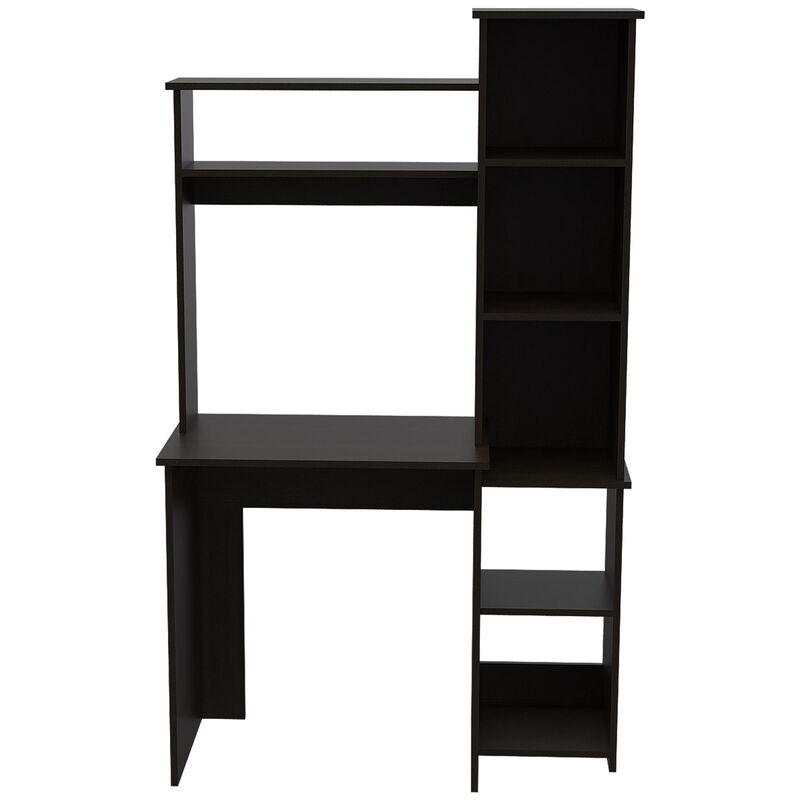 HomeRoots 39" Charcoal Wood Pedestal Computer Desk With Hutch image number 0