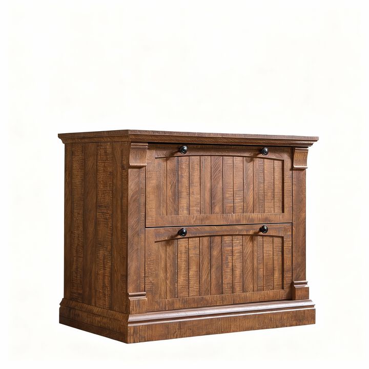Rustic 2-Drawer Lateral File Cabinet, Wood Grain, Hanging Rails 35.3"