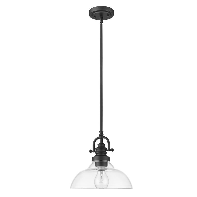 Hivvago Matte Black Hanging Light with Glass Dome Shade