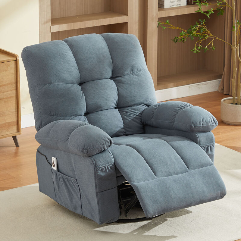 Fabric Swivel Manual Recliner with Massage and USB Port
