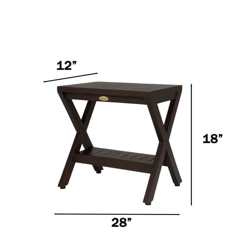 DecoTeak Obliquity 18" Teak Wood Shower Bench with Shelf in Woodland Brown Finish