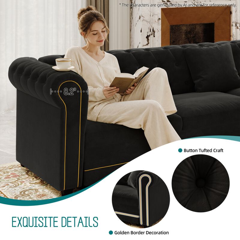 Gorheg Velvet L‑Shaped Chesterfield Sectional Sleeper Sofa image number 4