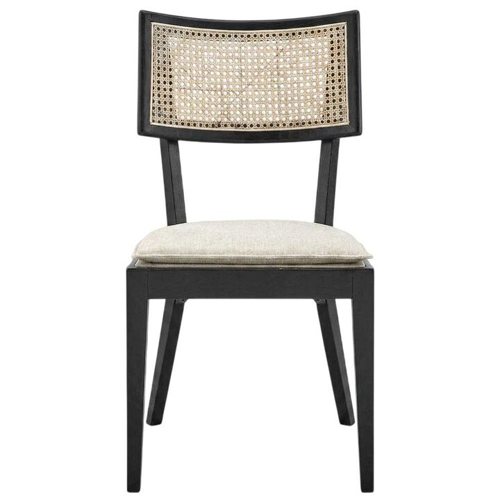 Fabric-Upholstered Wood Dining Chairs, Black White, Set of 2