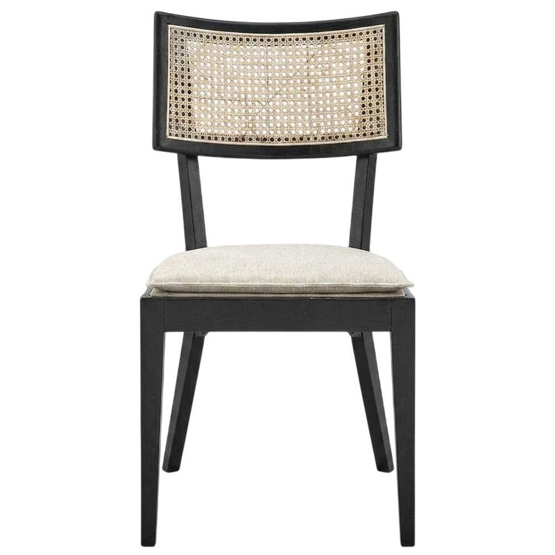 Fabric-Upholstered Wood Dining Chairs, Black White, Set of 2 image number 0