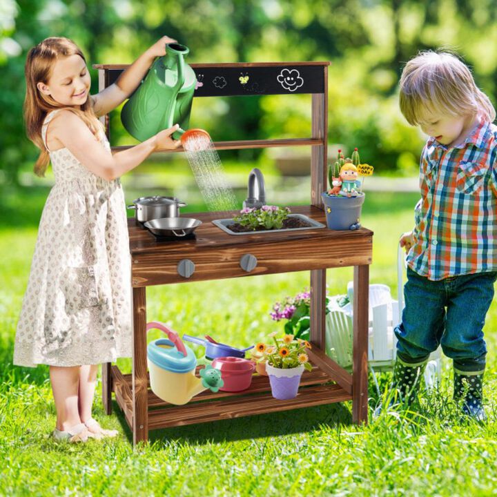 Hivvago Outdoor Mud Kitchen for Kids with Rotatable Faucet and Removable Sink