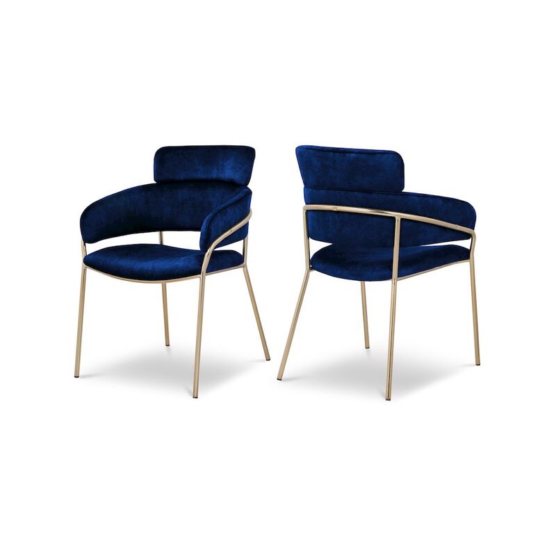 Meridian Furniture Yara Navy Velvet Dining Chair, Set of 2