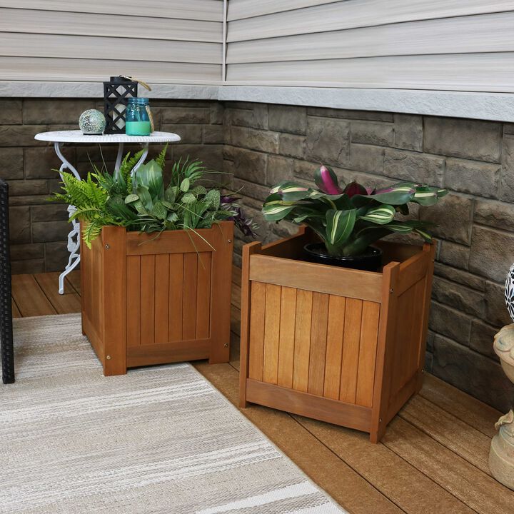 Sunnydaze Meranti Wood Decorative Square Planter Box - 16 in